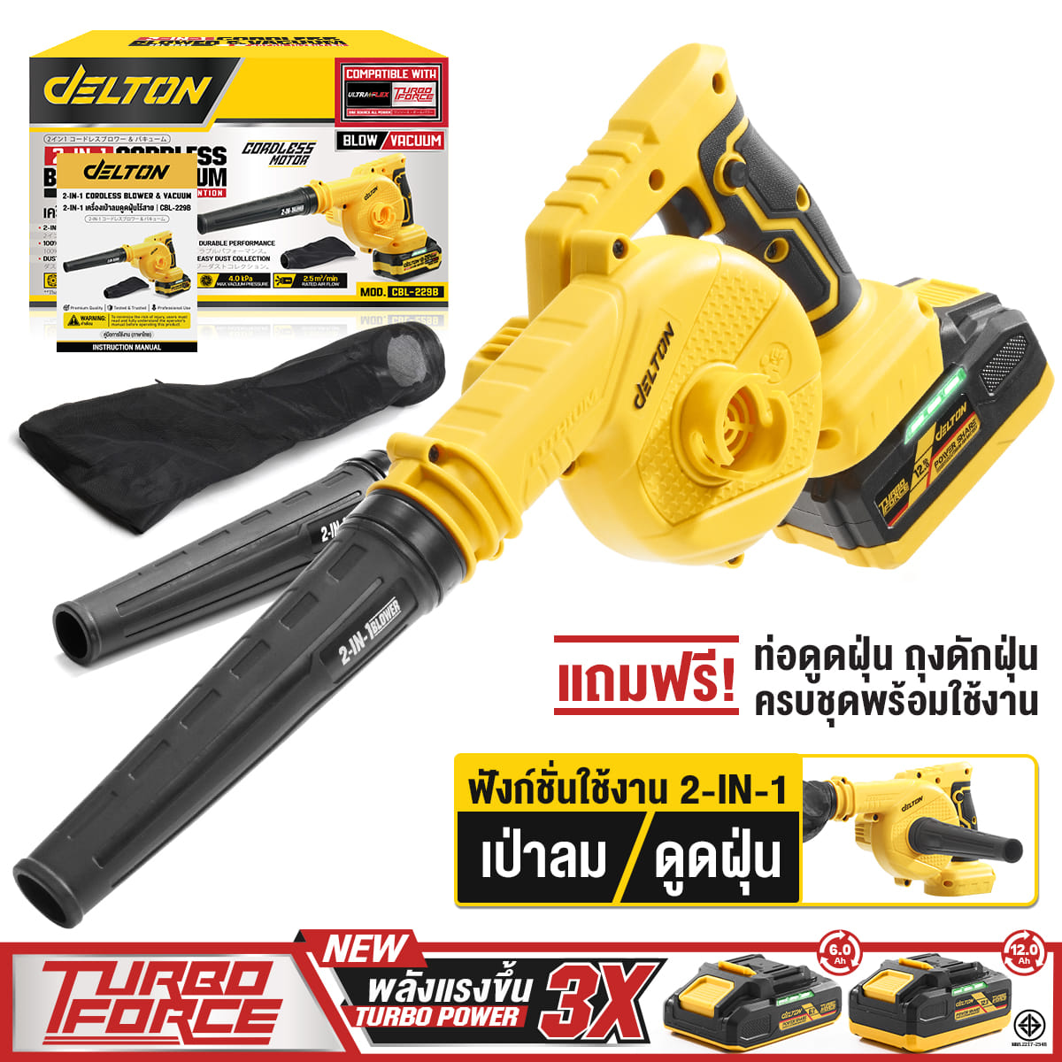เครื่องเป่าลมไร้สาย (พร้อมแบตเตอรี่) DELTON รุ่น CBL-229B TURBO FORCE 20V 12AH_11